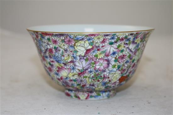 A Chinese famille rose thousand flower bowl, Daoguang mark, 20th century, 14cm